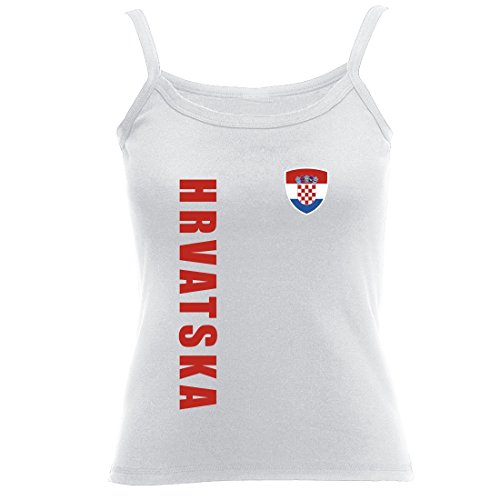 Kroatien Damen TOP EM T-Shirt Trikot Look – Nr. 10 weiß Spaghetti (XS)