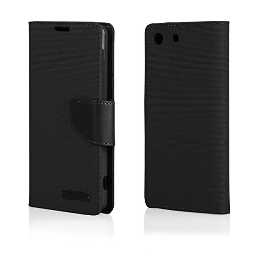 EGO® Bookstyle Handy Tasche mit praktischer Aufstellfuntkion für Sony Xperia M5 Schwarz Flip Case Magnetverschluss Book Cover mit Kartenfach Wallet Stand Schutz Hülle Canvas - 4
