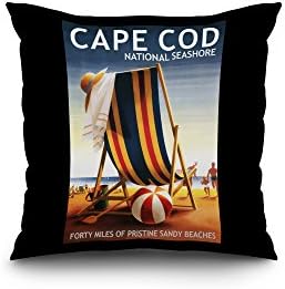 Cape Cod National Seashore - Beach Chair and Ball (20x20 Spun Polyester Pillow Case, White Border)