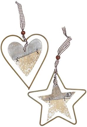 Set of 2 Scandinavian Christmas Decorations, Heart and Star Natural Bark and Wire.Tree, garland and arrangement use.