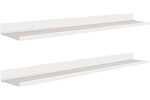 MILUKA - Mensola da parete bianca sospesa, lunga 70 cm (confezione da 2 unità), per quadri, per cucina, soggiorno, camera, bagno, ecc., ripiano in metallo (2, bianco)