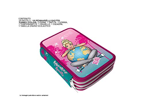MC SRL Astuccio Scuola 3 Cerniere Compatibile con Barbie Completo di CANCELERIA Giotto
