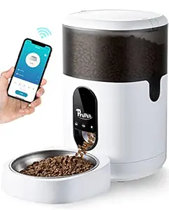 Prupet Automatic Cat Feeder, WiFi Enabled Smart Pet Food Dispenser with Stainless Steel Bowl, APP Control, 10s Voice Recorder and Timed Feeding for Cats Dogs - 4L