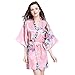 Produktbild VEMOW Damen Bath-Robe Bademantel Morgenmäntel Bedruckte Nachtwäsche Halbarm Nachtwäsche Satin Top Pyjama Saunamantel (Wassermelonenrot, EU-48/CN-2XL)