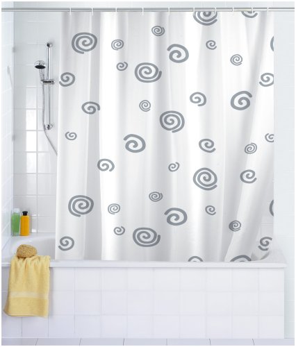 WENKO 19155100 Duschvorhang Schnecke – Anti-Bakteriell, waschbar, mit 12 Duschvorhangringen, 100 % Polyester, Weiß - 2