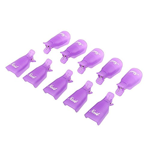 Tongshi 10PC Arte de uñas de Plástico Empapa del Clip de Cápsula de Gel UV Herramienta de Envoltura de Removedor de Esmalte (Morado)