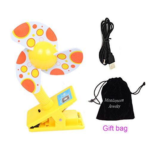 MONDAYNOON Clip-on With USB Mini Stroller Fan for Baby Cots Playpens (Yellow)