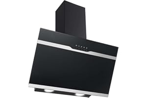 SNDOAS Cappa Aspirante 60 cm, Classe A++, 350 m³/h Cappa Cucina Inclinata, 3 Livelli, Doppia Modalità di Ventilazione, LED, Basso Rumore 56 dB, Nero