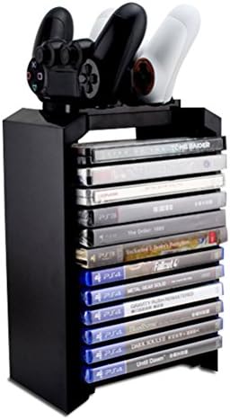 PS4 Games Charger Storage Tower, Playstation 4 Controller Dual Charging Dock Station & Multifunctional Vertical Stand for Dualshock 4