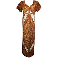 Mogul Interior Women's Tie Dye Cotton Maxi Kaftan Button Front Evening Wear Nightdress L