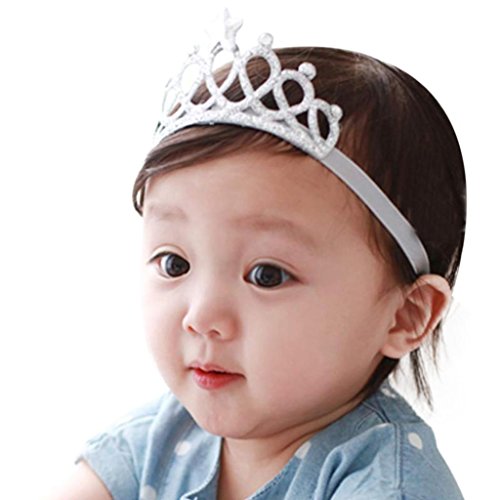 Rosennie Girl Head Accessories Hairband Baby Elastic Princess Crown Headwear (Silver)