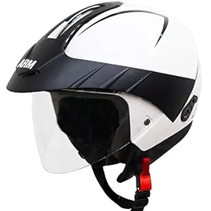 Steelbird SB-33 ARM 7Wings Open Face Helmet with Peak Cap (Medium 580 MM, Dashing White with Clear Visor)