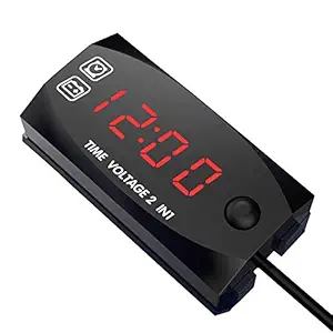 Motorycycle DC 6V-30V 2 in 1 Digital Time Clock Voltage Voltmeter IP67 Waterproof Tester Battery Moniter Gauge for Car Boat Marine-MAYIS