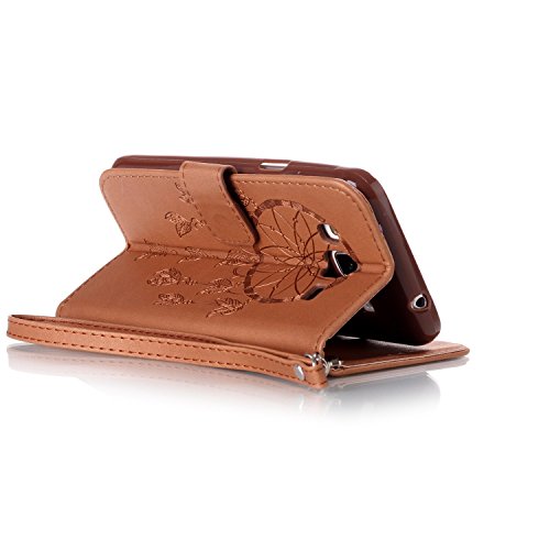 SKYXD für Samsung Galaxy J3 2016 J320FN Hülle Leder Traumfänger Blumen Drucken Muster,Brieftasche Klappbar Glitzer Strass PU Folio Schutzhülle [Kartenfach / Magnet / Standfunktion / Trageschlaufe] Inner Silikon Klapphülle mit [Handyanhänger + Eingabestift] 3 in 1 Zubehör Handy Tasche Etui for Samsung Galaxy J3 2016 J320FN Bookstyle Flip Case Leather Cover With [Stylus and Dust Plug]- Braun - 6