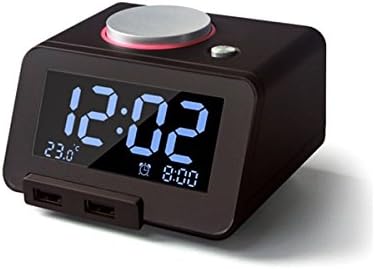 Glovion Digital Melody Alarm Clock with Dual Hub USB Charger &amp;3.2 "Inch Dimmable LCD Display - Black