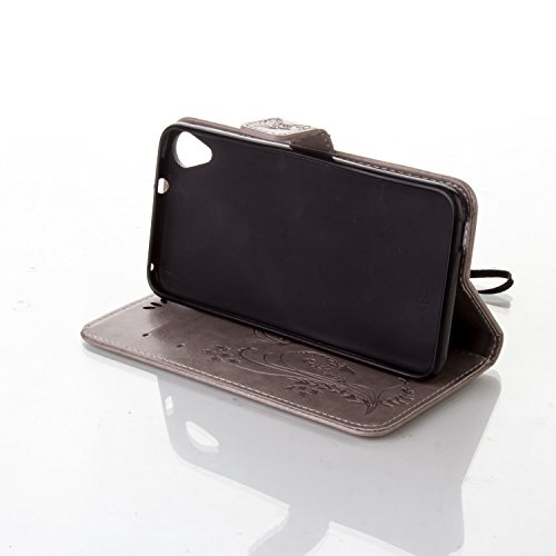 Funda HTC Desire 820 OuDu Carcasa de Billetera Casco Patr  n de Gofrado Caja Elegante Flor Mariposa Funda PU Cuero Carcasa Suave Protectora con Correas de Tel  fono Funda Arbol Flip Wallet Case Cover Bumper Carcasa Flexible Ligero Ultra Delgado Caja Anti Rasgu  os Casco Anti Choque Funda Soporte con Cierre Magn  tico y Ranura para Tarjetas - Gris-Plata  Regalo 1 Protector de pantalla 