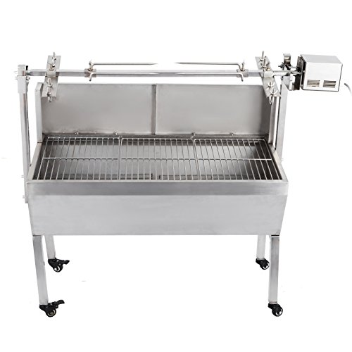 spécifications Olibelle 60KG Barbecue Electrique Acier Inoxydable Rôtissoire Barbecue Four sur Pied Acier Inoxydable BBQ pour Jardin Camping Grill
