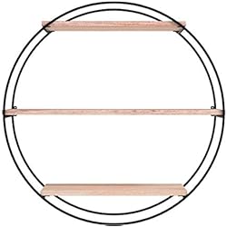 king do way Étagère Murale Design, Étagère Industrielle Vintage en Bois et Métal Étagère Ronde avec 3 Étagères pour Chambre Cuisine Bibliothèque Salon ou Café, 50 x 50 x 19 cm