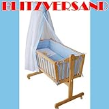 Komplette Babywiege Babybett Stubenwagen Schaukelwiege Wiege Babybett hellblau 51365-01 - 5