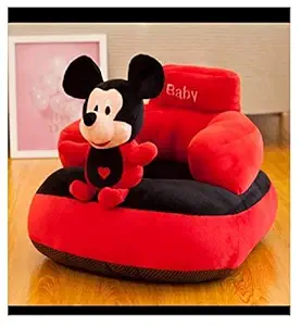 Toyhub Mickey Mouse Shaped Baby Supporting Seat, Cute, Huggable Soft Plush Cushion, Baby Sofa, Chair for Kids - Red, Black