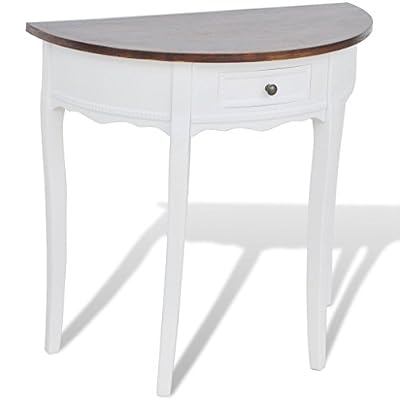 vidaXL Console demi-circulaire avec tiroir blanc et plateau Marron