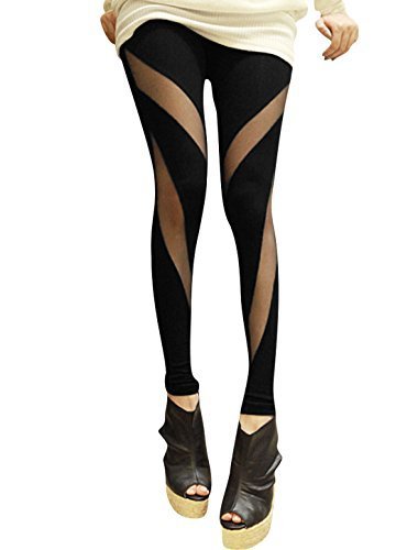 Allegra K Women Sheer Mesh Elastic Waist Leggings Footless Tights
