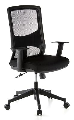 hjh OFFICE 653100 chaise de bureau, siège de bureau pivotant LAVITA noir, usage professionnel, avec accoudoirs, tissu maille très résistant et anti-abrasif, dossier inclinable, ergonomique et confortable