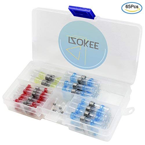 Preisvergleich Produktbild IZOKEE 65 Stück Lötverbinder Schrumpfverbinder Stoßverbinder mit Schrumpfschlauch, Wasserdicht Isoliert Quetschverbinder Sortiment für Marine KFZ 10-26 AWG (Weiß Rot Blau Gelb)