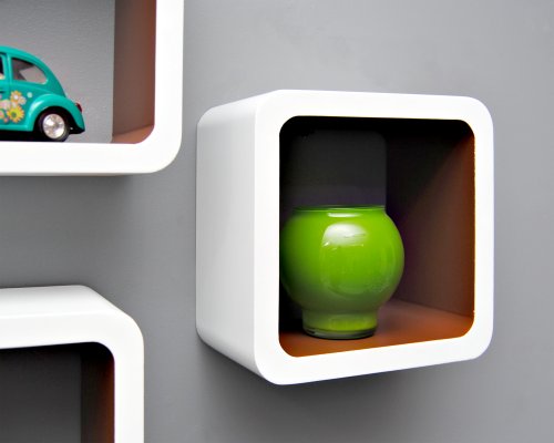 3er Set Lounge Cube Regal Design Retro 70er Wandregal Hängeregal in Weiß Espresso Braun Matt - 6
