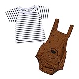 ☀️Género: Niños, Niñas POLP Bebé Monos Conjunto Bebe Niño Verano Camiseta de Manga Corta a Rayas para niños Mono de Dibujos animaños con Estampado de Oso Traje de Vestir