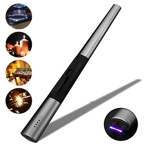SHUNING elektrische Feuerzeug Winddicht wiederaufladbare flammenlose USB-Feuerzeug Küche Camping Plasma Beam Arc Feuerzeug (Brush Silver)