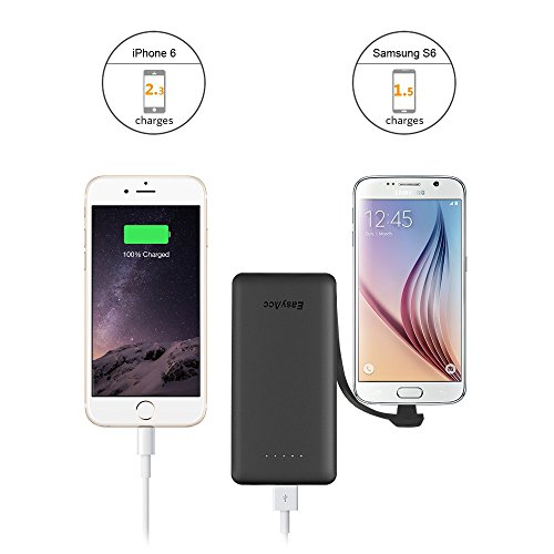 EasyAcc 6000mAh Ultra-sottile Batteria Esterna Smart Output Power Bank Caricatore Portatile ad con Built-in cavo Micro USB per Smartphone - Nero