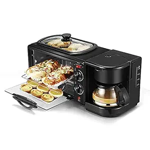 3 in 1 Breakfast Maker with Coffee Maker, Mini Oven, NonStick Grill Toaster Oven Portable Multifunctional Family Size Breakfast Station, Electric Grilled Machine, Frying Pan for Home, Office