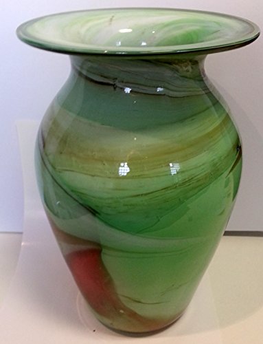 Vase Bodenvase farbige Glasvase grün weiss braun marmorierte dekorative Kristallglas Blumenvase mit grosser Öffnung mundgeblasen Höhe 24 cm Oberstdorfer Glashütte - 4