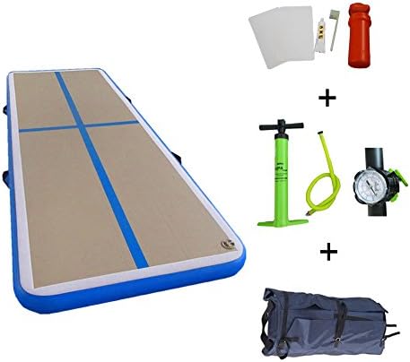 Inflatable Air Floor Mat Gymnastics Track Tumbling Training Mat Cheerleading for Home/Cheerleading/Beach/ Park/Water (Blue)