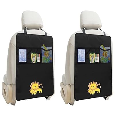 Zuoao 2 PCS Protection Dossier Siège Arrière Voiture ZUOAO Housse Organisateur Voiture Multi-poches Auto Universel Imperméable et Solide Noir pour Tablette iPad Jouets (Lion)