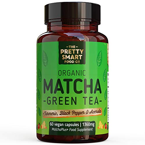 Powerful Green Tea Extract Capsules - Organic Matcha Green Tea Tablets - Boosted with Turmeric & Black Pepper for Superior Absorption - Energy Detox Diet Weight Loss Green Tea Supplements 60 Capsules