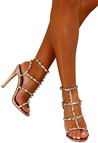 Pink Boutique New Ladies High Drama Rose Gold Studded Strappy Heels