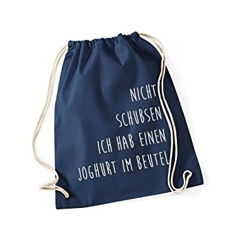 MoonWorks Turnbeutel Mit Spruch: 'Bitte Nicht Schubsen, Ich Hab Nen Joghurt Im Beutel' – Baumwolle, Navy