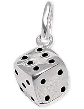 CLEVER SCHMUCK Silberner kleiner Anhänger Spieler Würfel 5 mm 3D glänzend teils geschwärzt STERLING SILBER 925