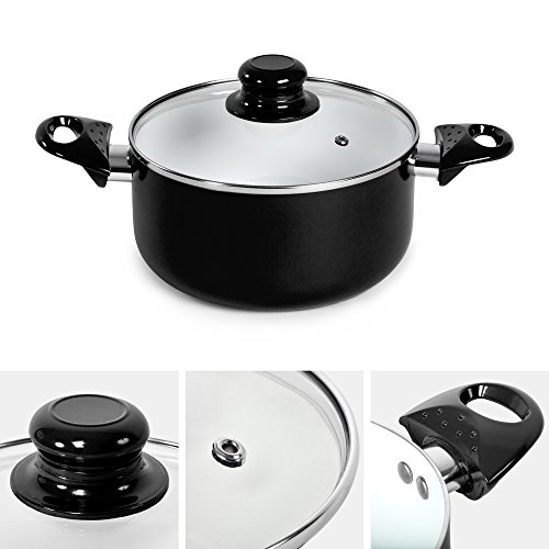 TecTake 8 teiliges Keramik Kochtopf Set mit Glasdeckel -diverse Farben- (Schwarz) - 5