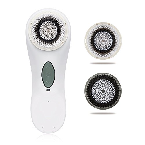 Rantizon 2-in-1 Electric Facial Brush Advanced Sonic Cleansing System Professional Pore Facial Cleaning Brush IPX7 Waterproof Exfoliator Cleanser SPA Facial Massager Wireless Charging technology with 2 Replacement Heads for Body&Face All Skin Type