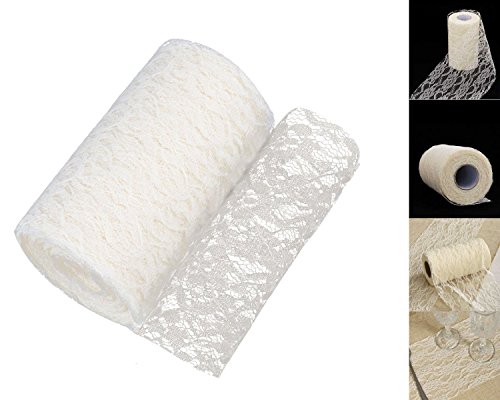 Racksoy Retro-Stil 6" x 25 Yard (15cm x 22M) Lace Spitzen-Rolle Tüllnetz Tischläufer für Stuhl-Schärpe, Hochzeitsdekoration (Beige/Cremig)