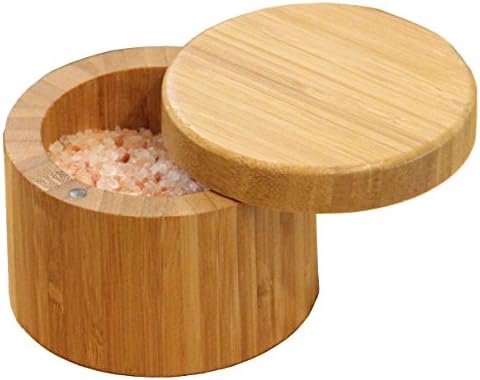 TELAM Oliva Italian Round Bamboo Salt Box with Magnetic Closure