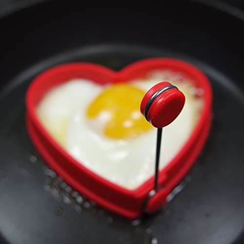 Chefrino Spiegeleiform für Bratpfanne – 2er Pack Pfannkuchen-Form Herz aus Silikon (rot) - 3