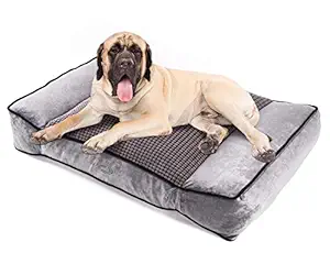 Pecute Dog Bed, Warm Plush & Cool Silk Double-Sided Pet Bed Four Seasons Available, Orthopedic Memory Foam Care for Cervical Spine, Dog Lounge Bed Sofa with Removable Cover Washable (40x27 in, Grey)