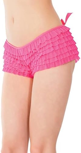 Coquette Frilly Rumba Ruffle Boyshorts Knickers Panty One Size and Plus Sizes Burlesque NEON PINK (Plus Size (UK 14 to 18))