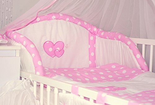Baby's Comfort HEARTS cot / cotbed BUMPER (12 NEW COLOURS) (1 - Pink spots)