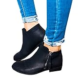  Hafiot Chelsea Boots Damen Ankle Stiefeletten Kurzschaft Wildleder Leder mit Absatz Kurze Reissverschluss 2.5cm Winter Stiefel,Schwarz,40 EU