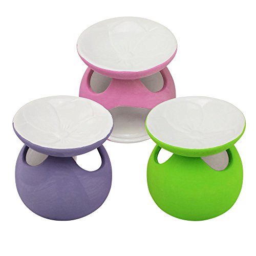 COM-FOUR® 3x Stövchen in verschiedenen Farben, mit Blumenmotiv in der Duftölschale, Dolomeit, Duftlampe